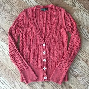EDDIE BAUER Salmon Cable Knit Cardigan Sweater XSP